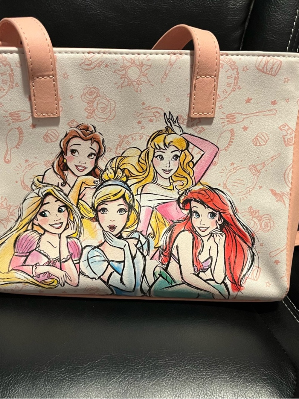 Loungefly Pink and White Disney Princess Sketch Tote
